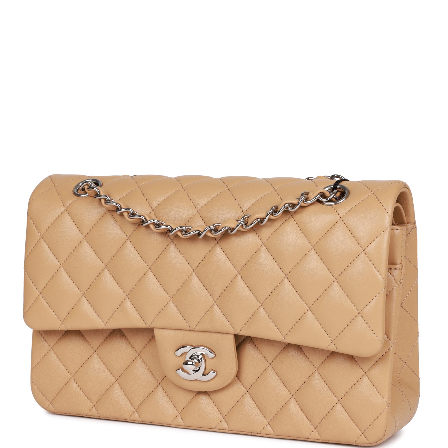 Medium Classic Double Flap Bag Beige Lambskin Silver Hardware