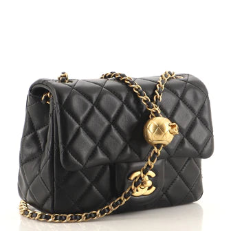 Ch**el Pearl Crush Square Flap Bag Quilted Lambskin Mini