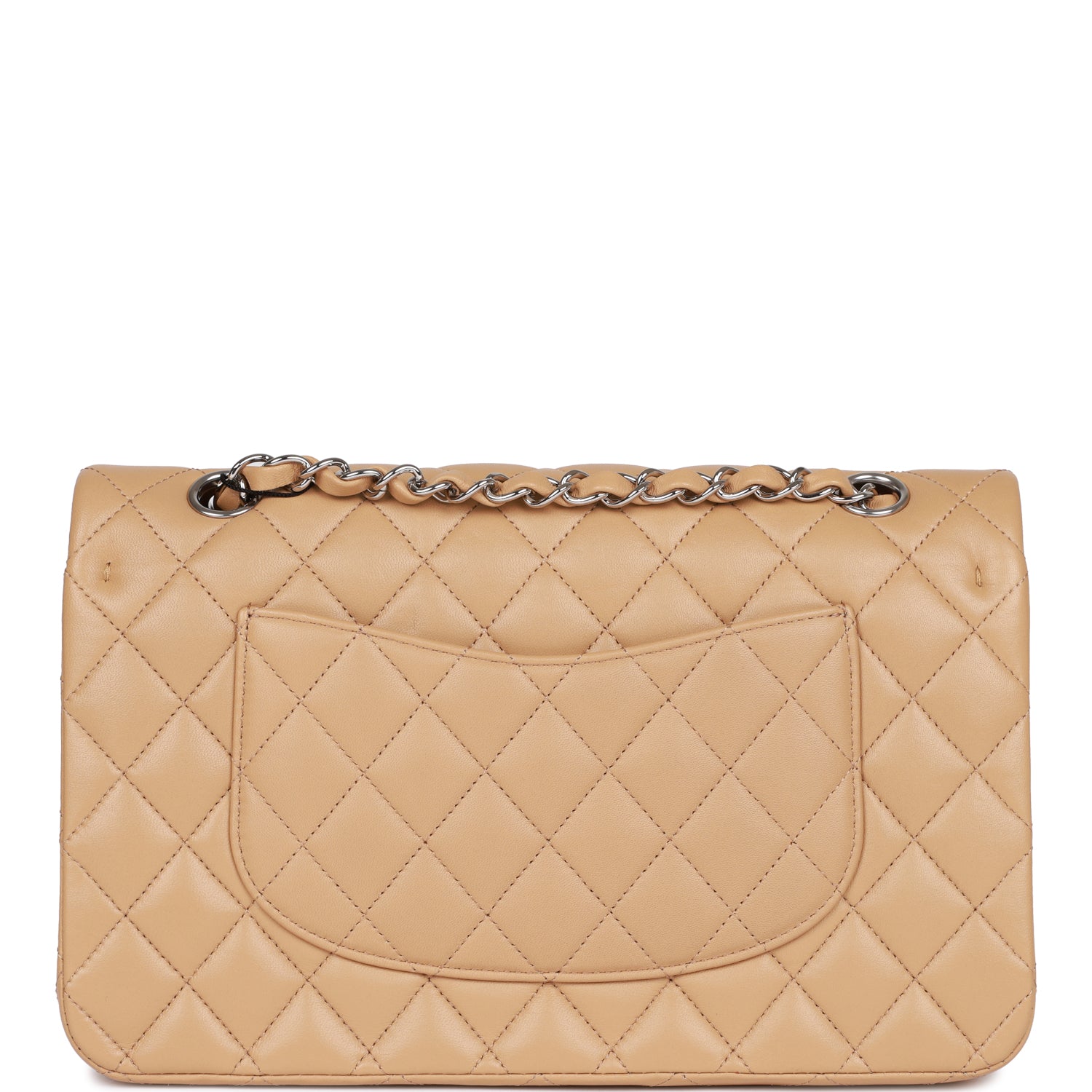 Medium Classic Double Flap Bag Beige Lambskin Silver Hardware