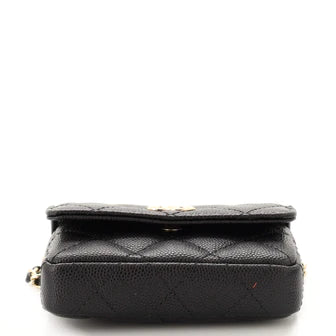 Ch**el CC Pearl Coin Card Holder with Chain Quilted Caviar