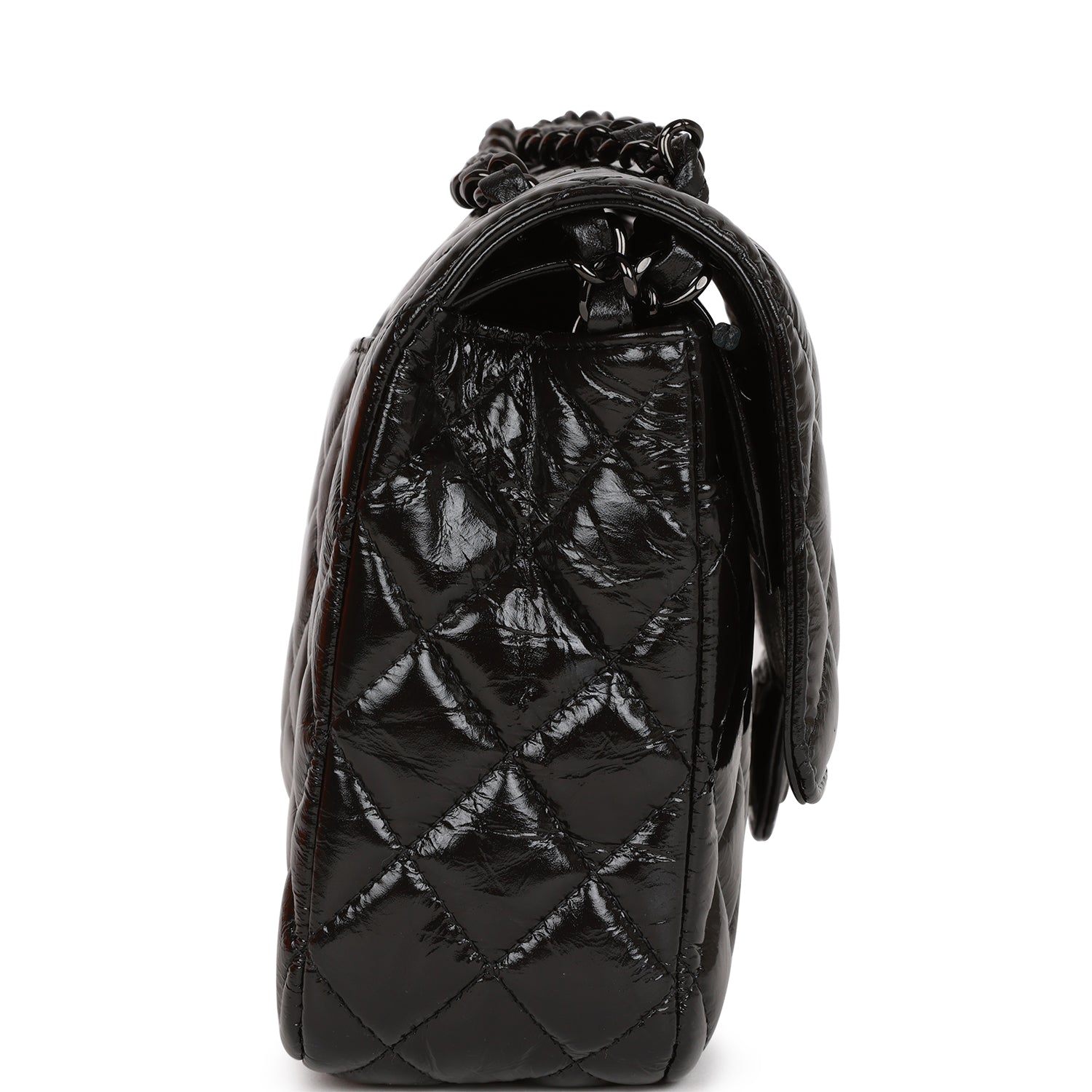 Ch**el Medium Classic Double Flap Bag SO Black Crumpled Calfskin Black Hardware