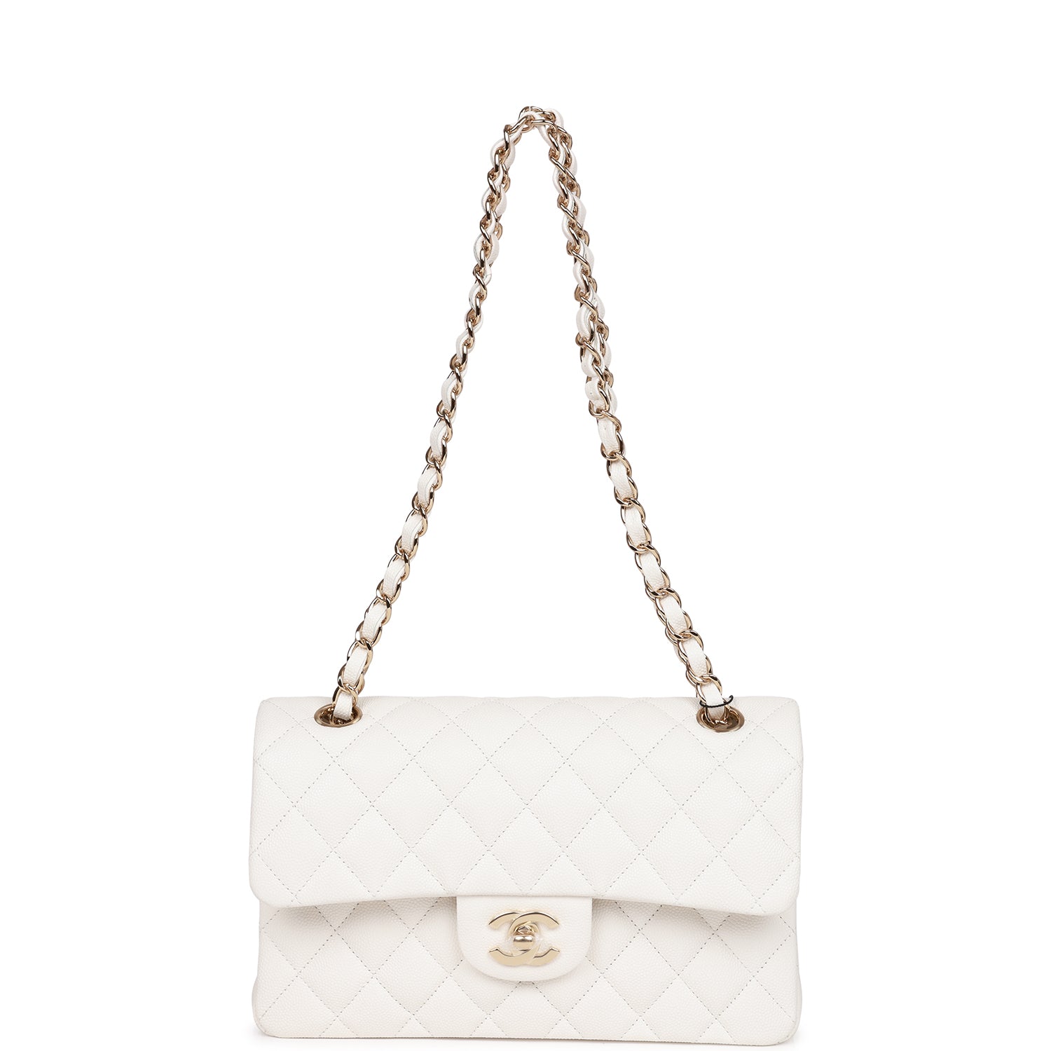 Ch**el Small Classic Double Flap White Caviar Light Gold Hardware