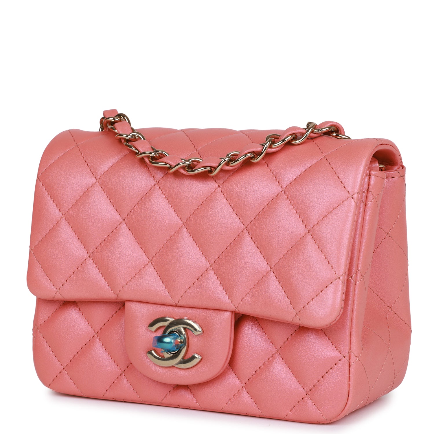 Mini Square Flap Bag Pink Lambskin Light Gold Hardware