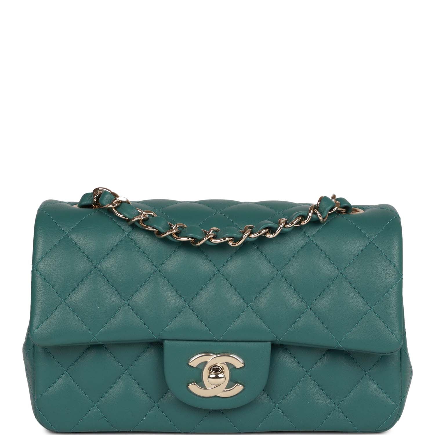 Mini Rectangular Flap Bag Green Lambskin Light Gold Hardware