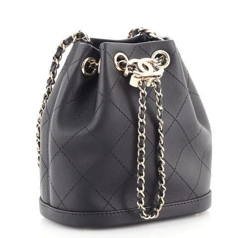 CC Drawstring Bucket Bag Quilted Calfskin Mini