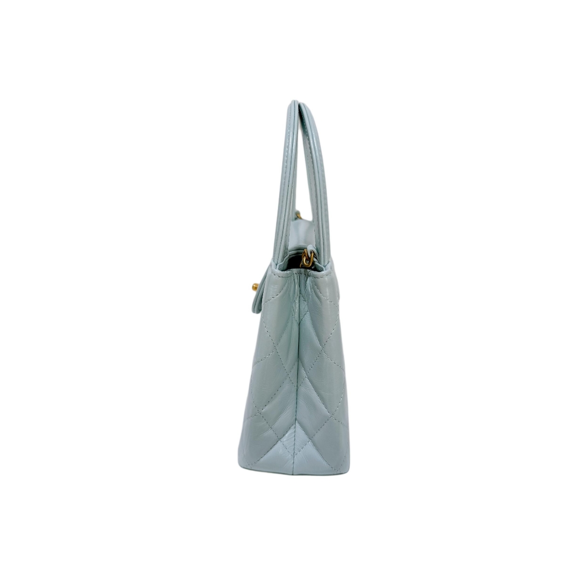 Ch**el 24P Kelly Gold Label Chain with Handle Glossy Calfskin Crossbody Shoulder Handbag Mint Teal