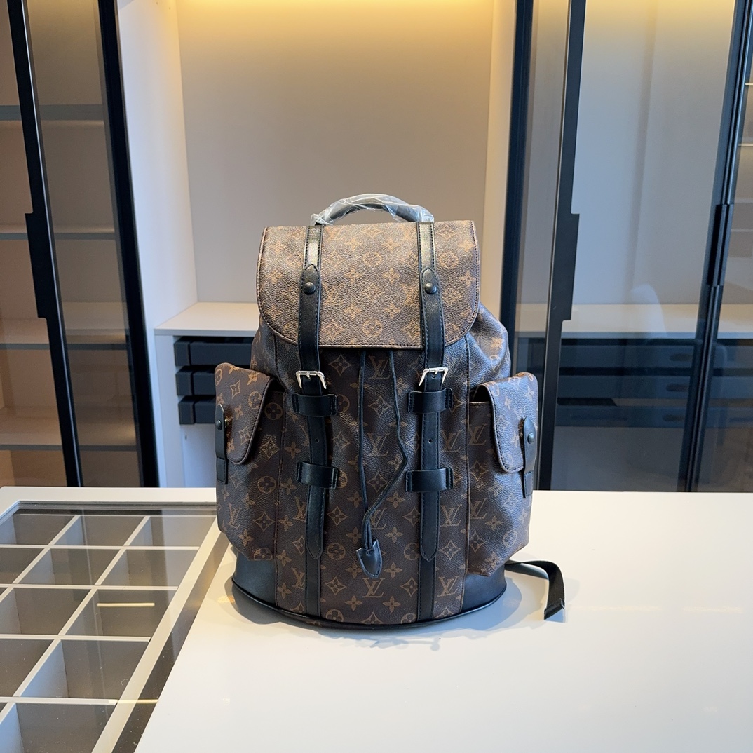 L0vis Vvtt0n REP Check Pattern Runner Backpack Brown Shoulder Straps