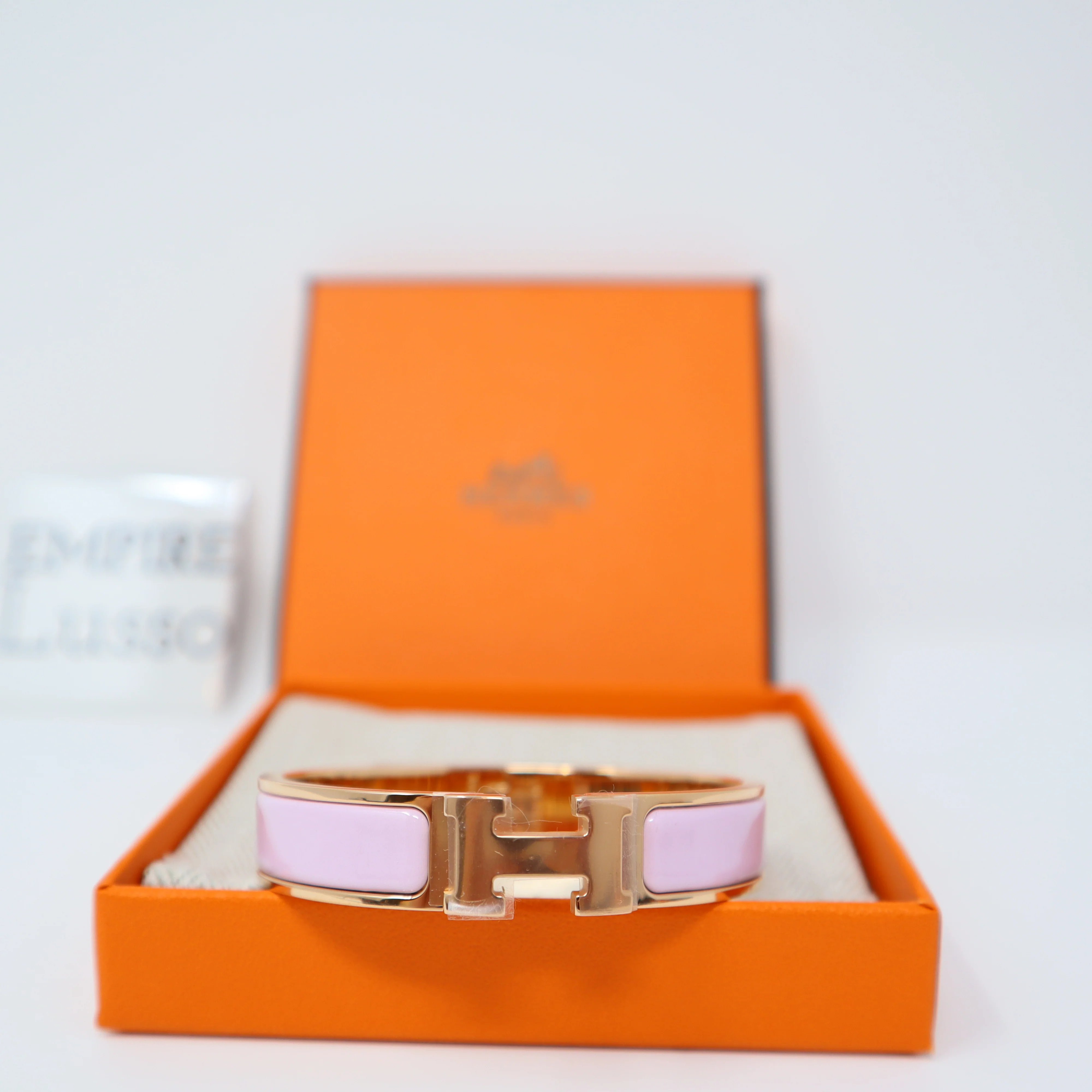 NEW H**me5 CLIC CLAC ROSE DRAGEE PASTEL ROSE GOLD ENAMEL BRACELET PM